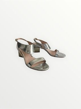 Nicholas Kirkwood Leather Silver Slingback Block Heel Sandals Size EU 37/US 7